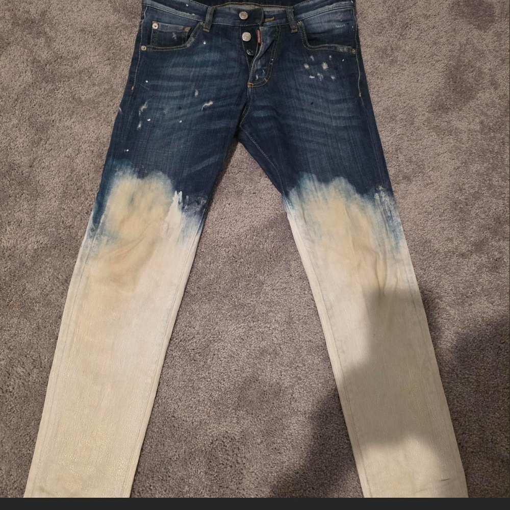 DSQUARED2 Men’s Skinny Dip-Dye Jeans in Dark Blue and Cream